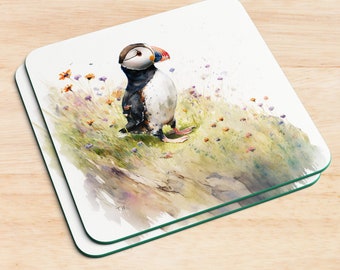 Set of 4 Puffin on a Rock Coaster or Single | Poets | Home Gift | Home ware | Fall | Coasters | New Home | Gift | single available