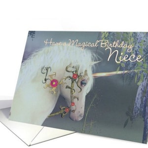Einhorn-Geburtstagskarte, magische Geburtstagskarte, Geburtstag Einhorn, Mama, Schwester, Tante, Familienbeziehungen, anpassen mich - 5 x 7"