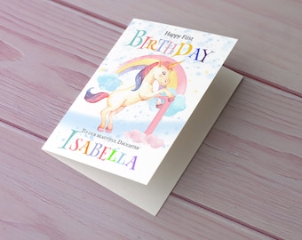 Personalised Unicorn Birthday Card. Any age from 1 to 90. Daughter Niece etc