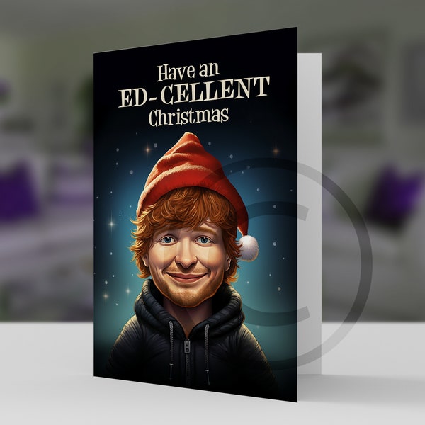 Ed Sheeran Christmas Card | Celebrity Singer Christmas | Funny Pun caricature for Ed Sheeran Fan,  5x7 pro card stock and envelope