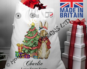 ピーターサンタクリスマスサックパーソナライズされたクリスマスサック|サンタサックビアトリクスポター独占販売最高品質の英国製サンタサック