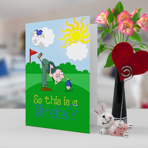Fête des pères carte golf birdie, carte de voeux humoristique avec golfeur