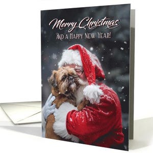 Papier cartonné pro 5 x 7 ans, chien border terrier et père Noël, enveloppe et carte de voeux de saison