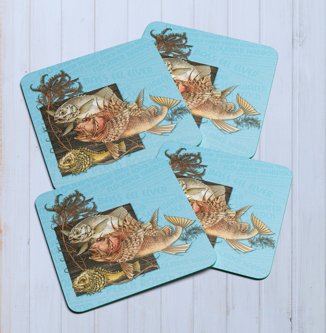 Set of 4 Fantasy Fish Coasters Blue | Fish | Fish Home Gift | Home Ware ...