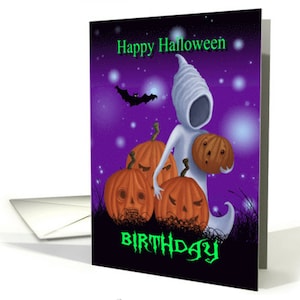 Anniversaire Halloween Ghost and Pumpkins card, Halloween Birthday, Ghost and Pumpkin Card