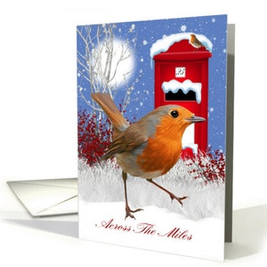 Robin, Across The Miles Winter kerstkaart - kerstkaart, brievenbus en Robin in the Snow 5 x 7"