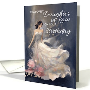 Schwiegermutter Geburtstag mit hübscher Frau in einem fließenden Kleid Karte 5x7 pro Karton und Umschlag
