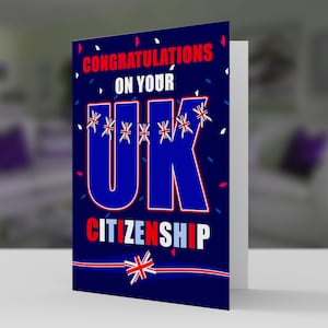 Félicitations pour votre carte de voeux de citoyenneté britannique ou britannique avec enveloppe papier cartonné professionnel 5 x 7