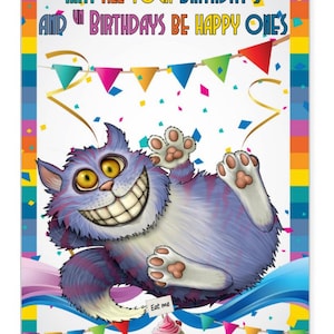 Duce Painting the roses red, Alice in wonderland birthday card, un birthday card, Tweedledee and Dumb - Cheshire cat