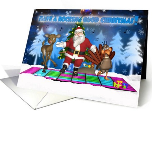 Father Christmas - Reindeer - Turkey - Rocking Good Christmas card