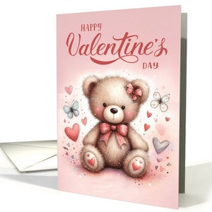 Biglietto con orsacchiotto di buon San Valentino su sfondo rosa scuro - 5x7 con busta