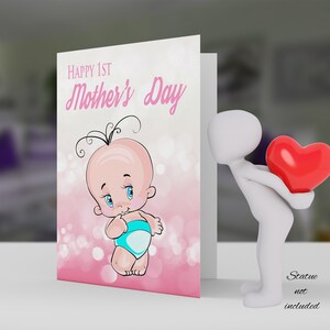 1ª tarjeta del Día de la Madre con lindo bebé, mamá, mamá acaba de feliz día de la madre