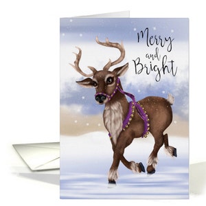 Carte de Noël renne, renne de Noël carte joyeux et lumineux, joli renne voeux