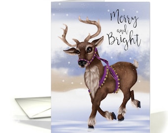 Rentier Weihnachtskarte, Weihnachten Rentier Karte, fröhlich und aufgeweckt, hübsche Rentier Gruß