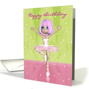 Ballett-Tänzer-Geburtstagskarte - Ballerina Geburtstagskarte, eine Auswahl von zwei, beide so niedlich wie Knöpfe. 5 x 7