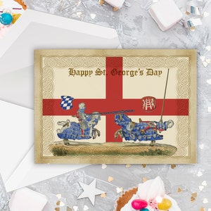 St. Georges Tag Gruß mit Vintage Jousting Ritter - 5 x 7 mit Umschlag