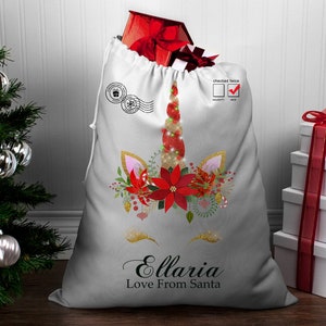 Unicorn. Santa Christmas Sack, Design 4 | Christmas Sack | Personalized | Personalised Christmas Sack |Santa Sacks Unicorn Head - no glitter