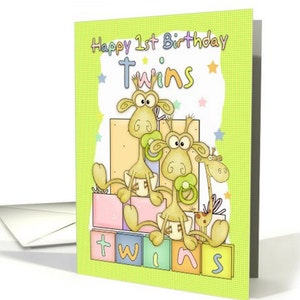 Zwillinge ersten Geburtstag Karte - zwei kleine Giraffen-Karte - Geburtstag Karte für Zwillinge