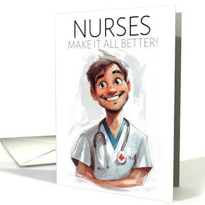 Carte Fête des infirmières avec une infirmière souriante et souriante Papier cartonné professionnel 5 x 7 pouces et enveloppe