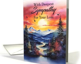 Sunset Over Snowy Mountains View Deepest Sympathy card - 5x7 Pro Card Stock and envelope