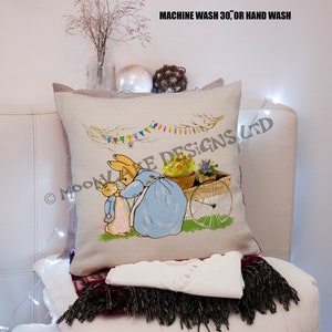 Personalised Petter Rabbit Mum at the Flower Barrow Beatrix Potter Cushion Cover