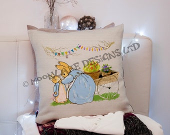 Personalised Petter Rabbit Mum at the Flower Barrow Beatrix Potter Cushion Cover
