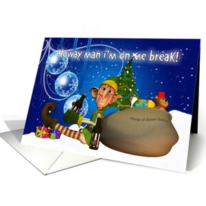 Cartão de Natal Geordie Elfo Bebendo Newcie Brown, Cartão de Natal