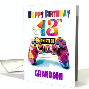 Carte d'anniversaire de petit-fils de 13 ans, tons abstraits, avec enveloppe, papier cartonné pro 5 x 7