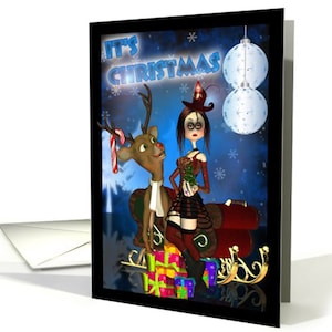 Cartolina d'auguri di Natale gotico... È Natale, con renne e bambola di pezza Gothic.