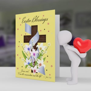 Ostern Segen - Kreuz und Blumen mit lila Band (Grafik) Grußkarte