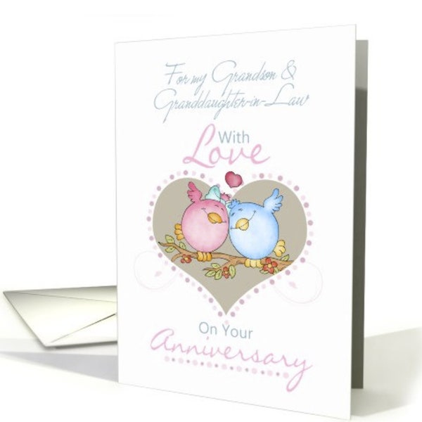 Grandson & Granddaughter-in-Law Anniversary Card With Love Birds card - 5x7 pro card stock