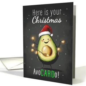 Diversão de abacate com luzes de Natal e chapéu de Papai Noel Diversão com um cartão de trocadilho 5x7 pro cartolina e envelope