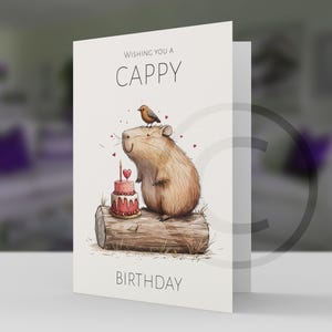 Tarjeta de felicitación de cumpleaños linda y simplista de Capybara / Tarjeta de felicitación / Tarjeta en blanco, Tarjeta de felicitación con sobre Cartulina profesional de 5 x 7, juego de palabras