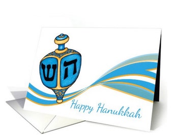 Hanukkah|  Hanukkah holiday card with menorah in blended blue colors
