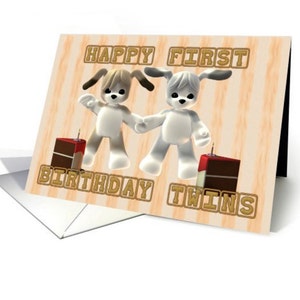 Zwillinge 1. Geburtstag, Zwillinge 2. Geburtstag, Zwillinge 3. Geburtstag, Zwillinge 4. Geburtstag, Zwillinge 5. Geburtstag, Welpen Hund Karte 5 x 7