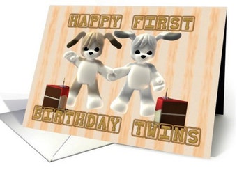 Twins 1st Birthday, Twins 2nd Birthday, Twins 3rd Birthday, Twins 4th Birthday, Twins 5th Birthday, Puppy Dog Card 5x7