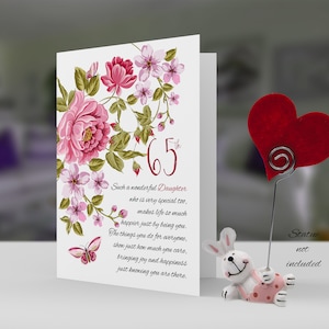 Fille de 65ème anniversaire, carte florale d’anniversaire de fille - stock et enveloppe de carte pro 5x7
