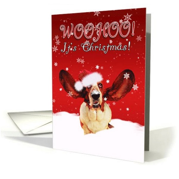Basset Hound WooHoo I'ts Christmas Greeting Card With Dog card