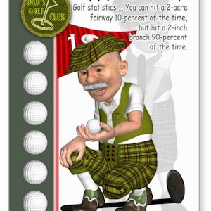 Golf Fun Cumpleaños Tarjeta de Felicitación Con Elementos de Golf, Papá, Esposo, abuelo, jefe, tío, Día del Padre, Padrino, 5x7