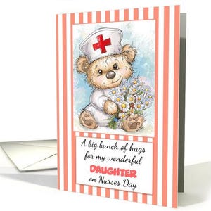 Fête des infirmières, carte de voeux fête des infirmières, carte fête des infirmières avec infirmière ours et fleurs - petite-fille, soeur, etc.