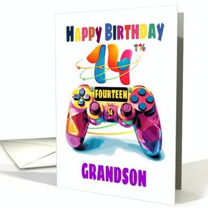 Carte d'anniversaire de petit-fils de 14 ans, tons abstraits, avec enveloppe, papier cartonné pro 5 x 7