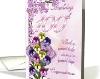 Pansy Birthday Greeting Card, from 70th to 100th birthday