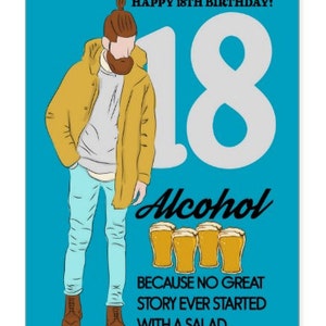 18º aniversário, cartão de aniversário da moda com álcool, cartão de aniversário humorístico, cartão de álcool divertido e moderno - estoque de cartão 5x7 pro
