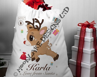 Reindeer . Santa Christmas Sack | Christmas Sack | Personalized | Personalised Christmas Sack |Santa Sack Flying Reindeer