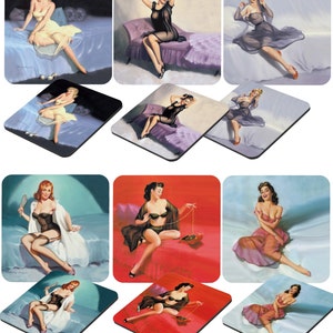 Pin Up Girls, Bedroom Vintage Pin-up girls, fabulous series of paintings, Vintage Ladies a lot ohlala, set of 6 coasters, one of each kind