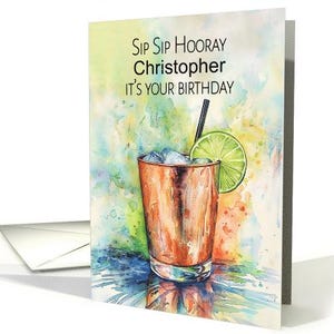 Moscow Mule di compleanno con lime Sip Sip Hooray qualsiasi biglietto con nome con busta 5x7 cartoncino professionale