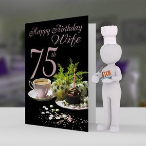 Frau 75 Geburtstag Tee & Kuchen - Geburtstagskarte Frau - 5 x 7 Grußkarte und Umschlag