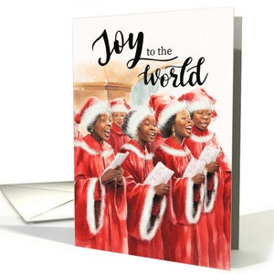 Biglietto di canto del coro afroamericano Joy to the World, biglietto di Natale 5x7 cartoncino professionale e busta