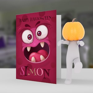 Halloween, Custom Name Monster card, Monster Face Halloween Card, Avec le nom des destinataires