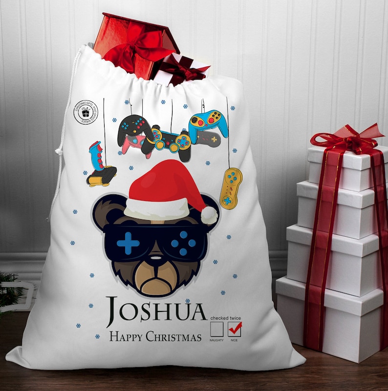 Christmas Sack Gamer Personalized game controller christmas Personalised Christmas Sack Computer Game Christmas Sack